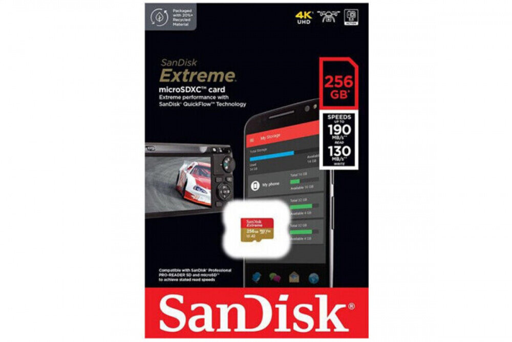 Флеш карта microSD 128GB SanDisk microSDXC Class 10 UHS-I A2 C10 V30 U3 Extreme for Action Cams and Drones (SD адаптер) SDSQXA1-128G-GN6AA - фото №2