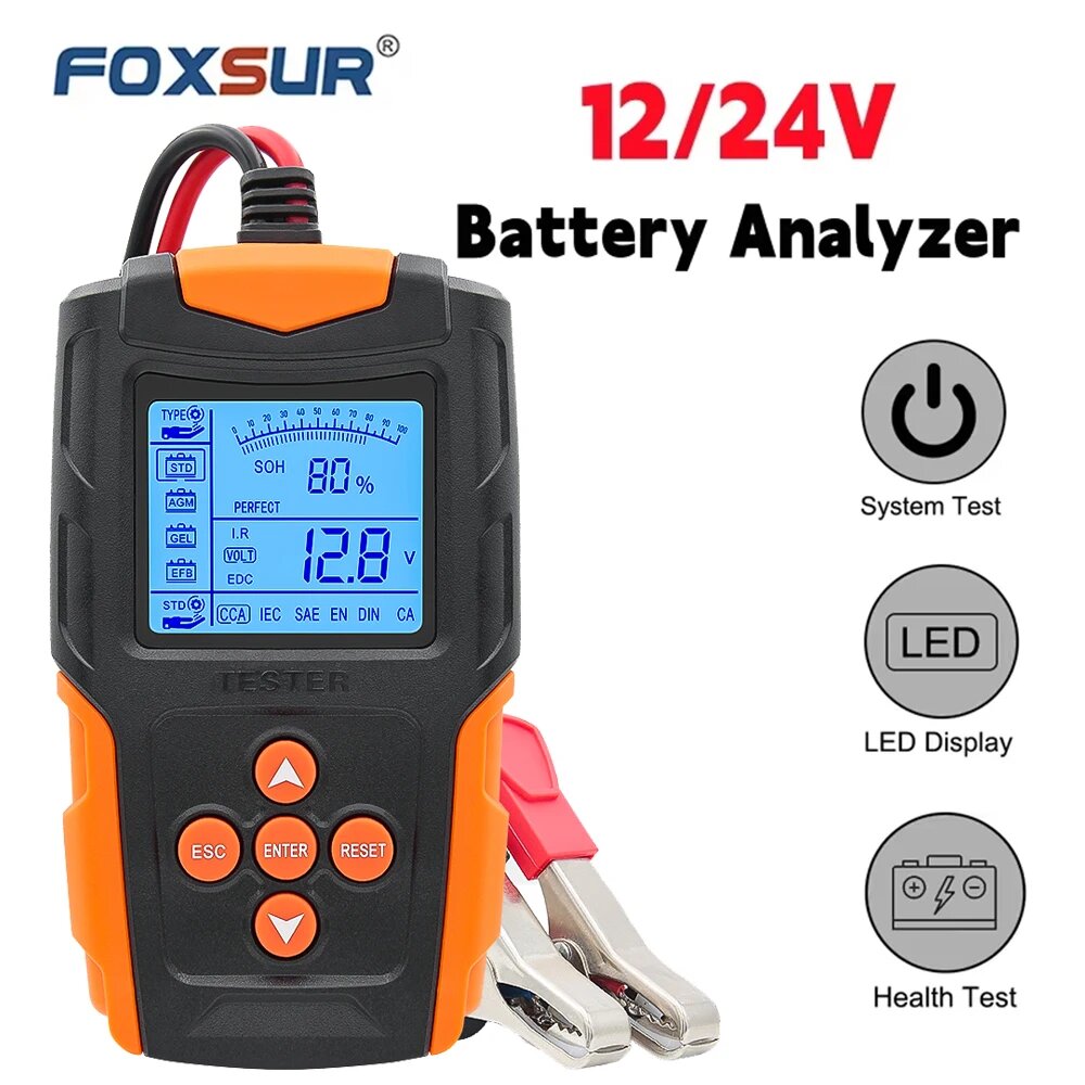FOXSUR FBT200 12 В 24 В умный тестер автомобильного аккумулятора ЖК-анализатор аккумулятора тестовый инструмент цифровой анализатор для автомобиля, грузовика, мотоцикла, лодки, Бежевый