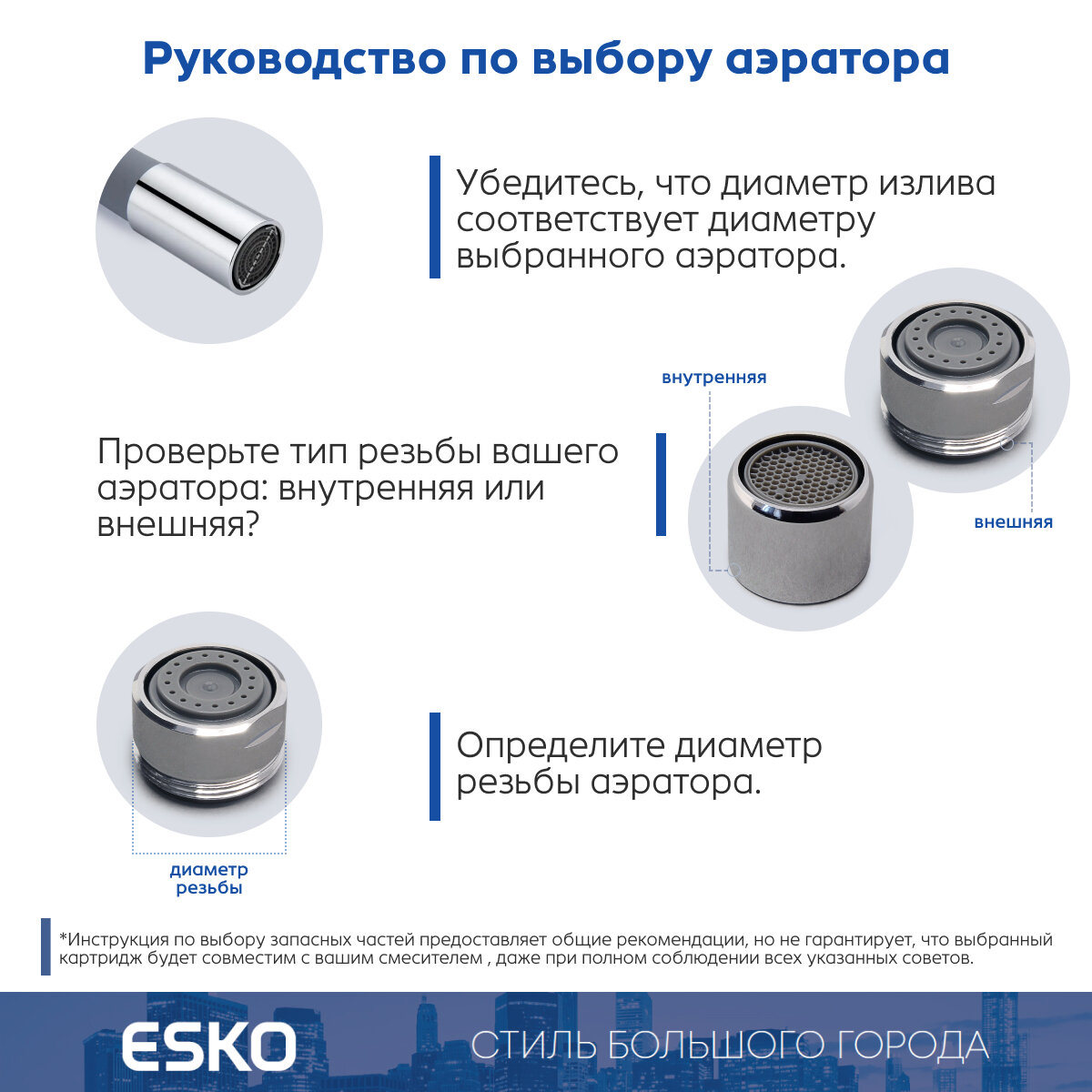 Аэратор для смесителя из нержавеющей стали ESKO Soft Flow F22 — фото 1