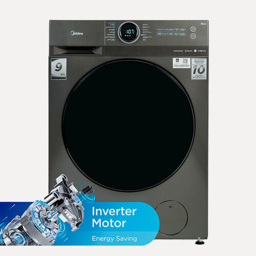 Изображение товара Стиральная машина Midea MF200W90WB/T-C, загрузка 9 кг, 1400 об/мин, 14 программ, инвертор, паровая обработка, Wi-Fi, серый