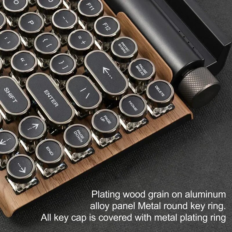 Ретро клавиатура для пишущей машинки, беспроводная Bluetooth-клавиатура, USB-механические колпачки для клавиш в стиле панк для настольного ПК/ноутбука/телефона, Wood — фото 1