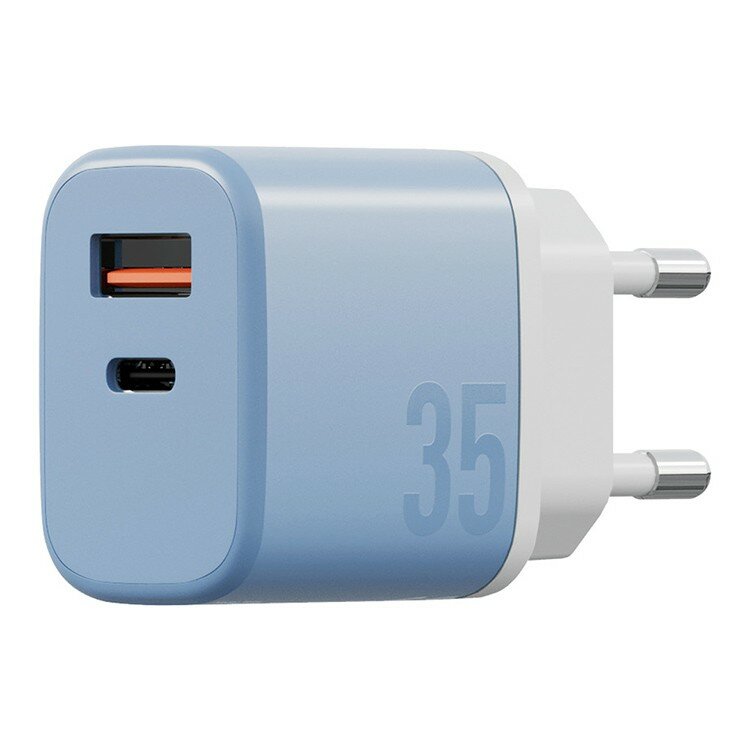 Сетевое зарядное Energea Bazic GoPort Velox Kit GaN35, USB-C+USB-A +кабель Weave USB-C to C 1.5m, Bubblegum — фото 1