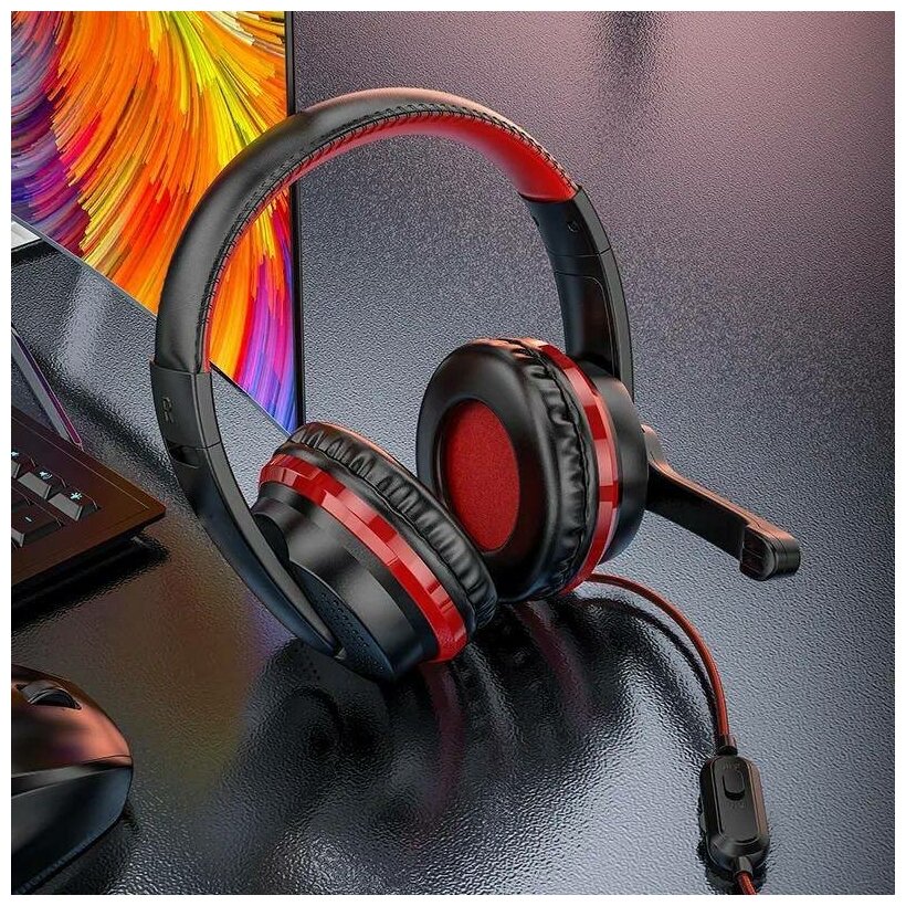 Игровые полноразмерные наушники Gaming Headphones 03 / Компьютерная гарнитура / Черно-красный / Наушники для компьютера / Для игр