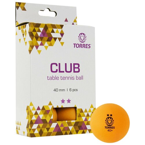 Мяч для настольного тенниса Torres Club 2*, арт.TT21013 оранжевый, 6 шт.
