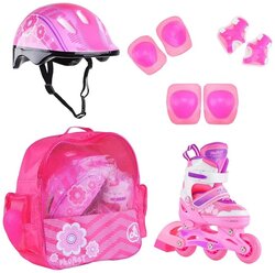 Набор роликов FLORET коньки, защита, шлем white-pink-violet XS (27-30)