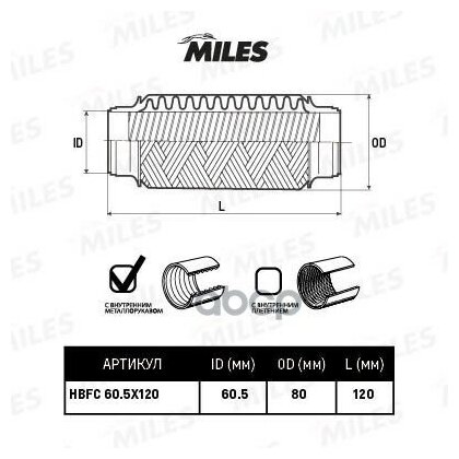 Труба гофрированная универсальная 60.5x120 усиленная miles арт. hbfc605x120