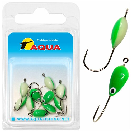 фото Мормышка фосфорная aqua №06 green, крючок №08, вес - 0,20g, (10шт в блистере)