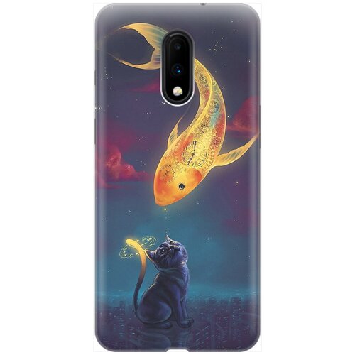 фото Re:pa накладка transparent для oneplus 7 с принтом "кот и рыбка"