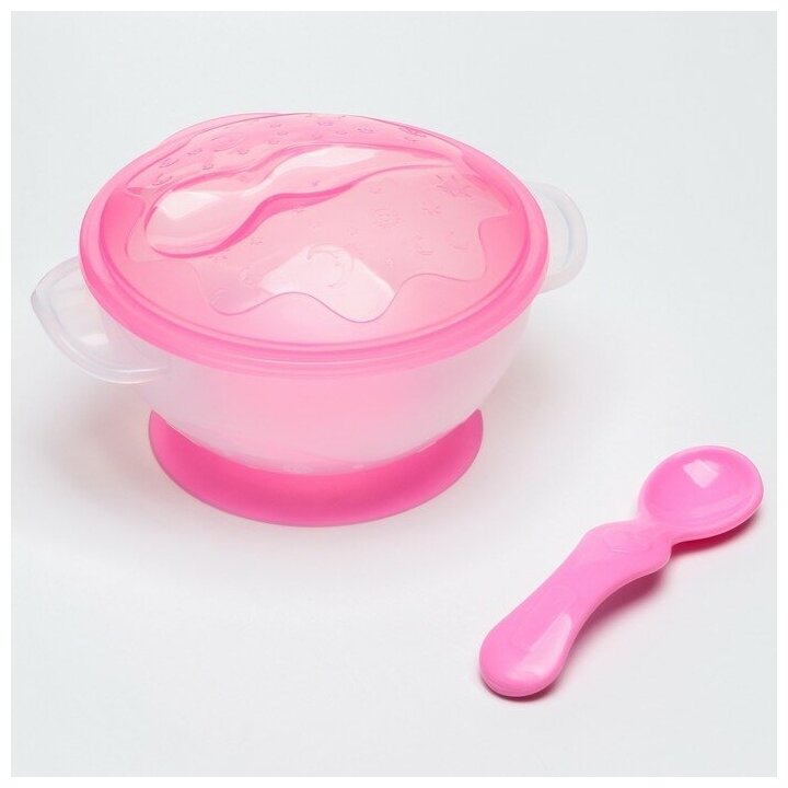 Набор для кормления миска на присоске крышка ложка цвет розовый