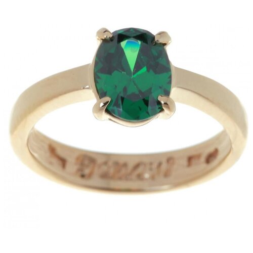 позолоченное кольцо с зеленым фианитом Кольцо ForMyGirl, фианит, размер 15.75, зеленый
