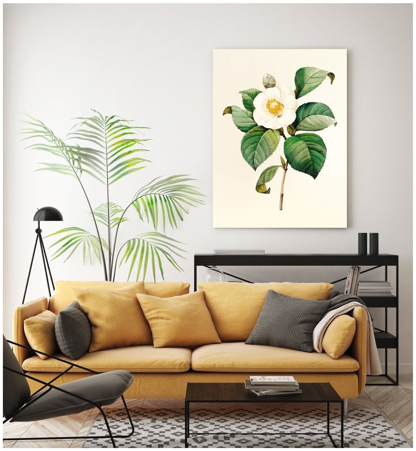 Интерьерная картина на холсте натянутая на подрамник / 45х60 / Ботаника "Белый цветок" / в кухню / в спальню / в гостиную / на стену