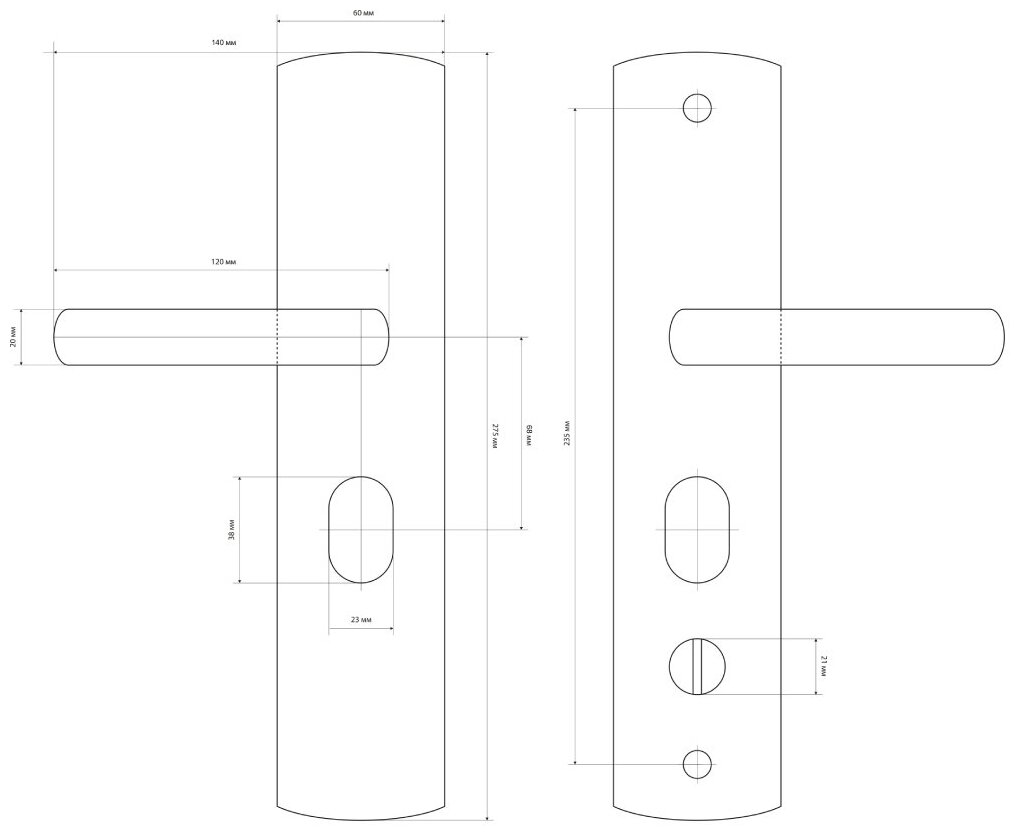 Комплект дверных ручек на планке для китайских дверей Стандарт РН-СТ217-L (левый)