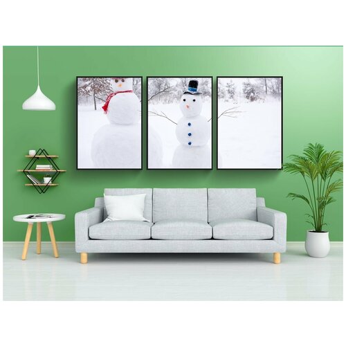фото Набор модулных постеров для интерьера "снеговики, зима, снег" 60x90 см. в тубусе, без рамки lotsprints
