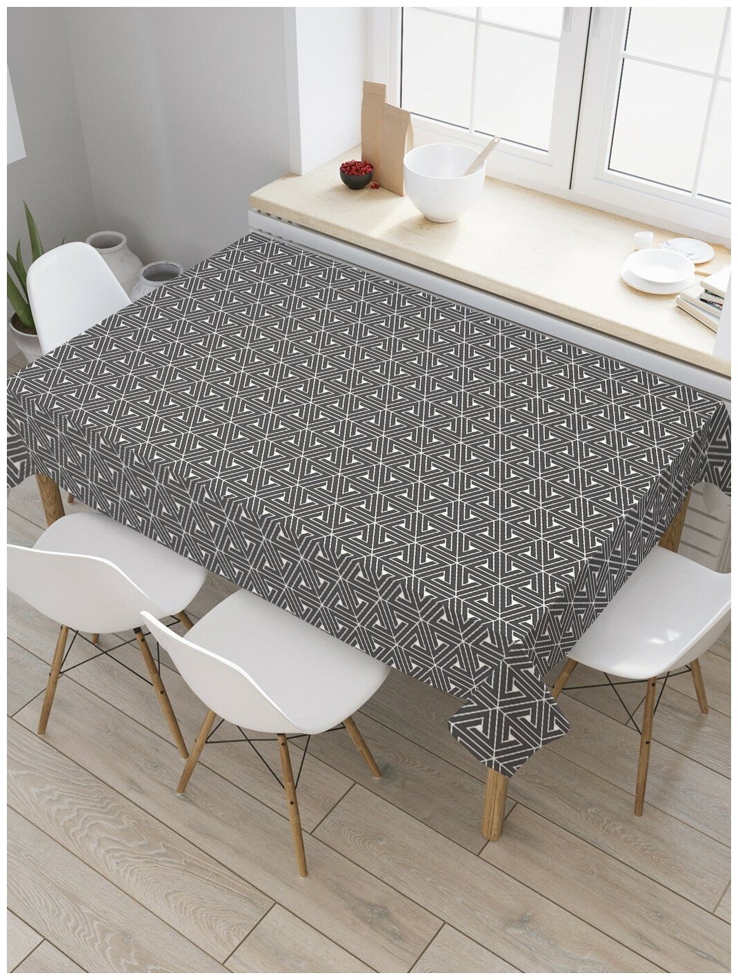 Скатерть прямоугольная JoyArty на кухонный стол "Плетение зентангл" из оксфорда, 120x145 см