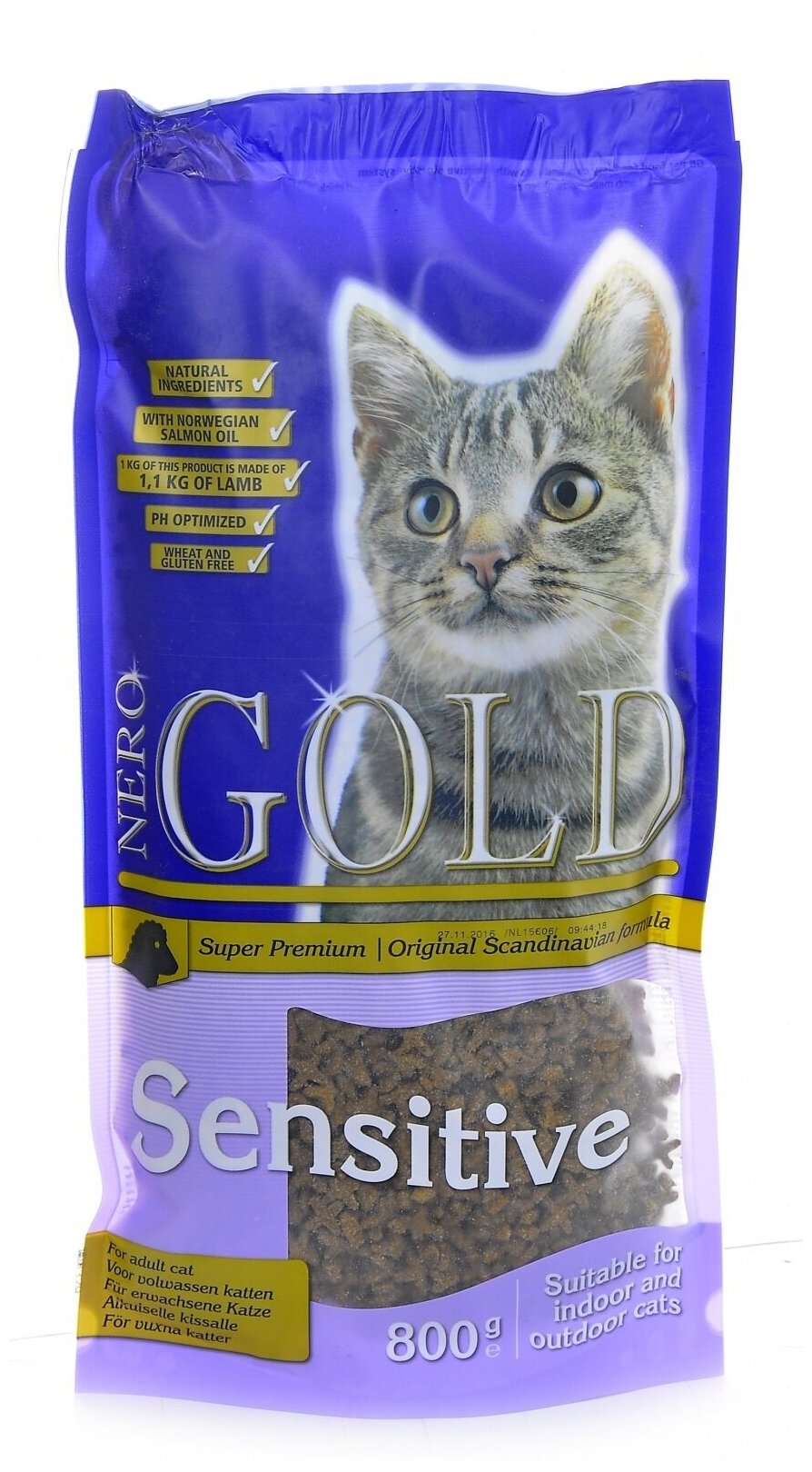 Корм Nero Gold Adult Sensitive для кошек с чувствительным пищеварением, с ягненком, 800 г - фотография № 1