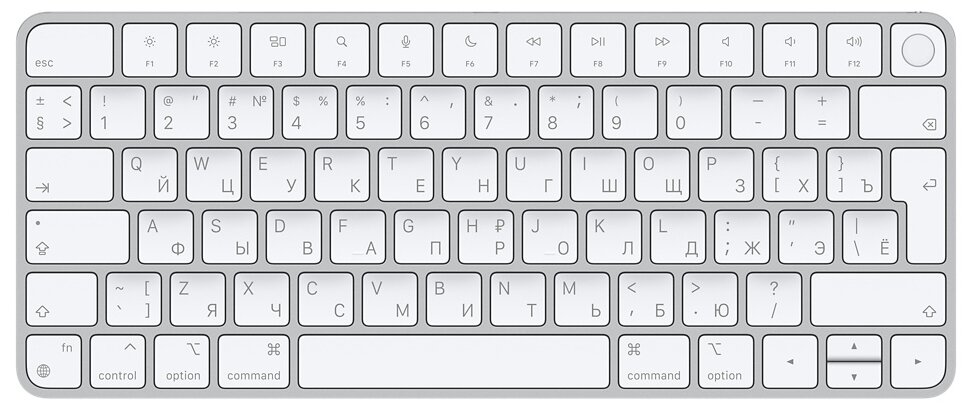 Беспроводная клавиатура Apple Magic Keyboard 2021 с Touch ID серебристый/белый, русская, 1 шт.