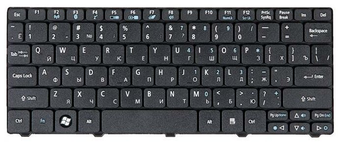 Клавиатура для ноутбука Acer Aspire One 521, 532, 532H, 533, D255, D257, D260, D270, E350, em350, E355, ZE6, One Happy, N55, Pav80, черная, гор