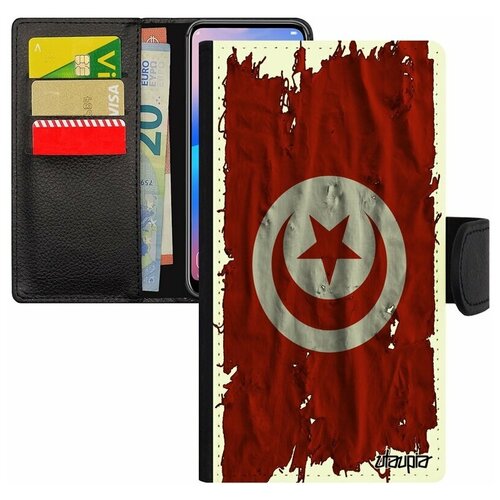 фото Чехол книжка на мобильный apple iphone 8, "флаг туниса на ткани" страна государственный utaupia