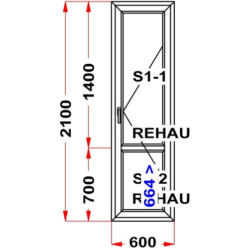 Балконная дверь ПВХ REHAU (2100 x 600)