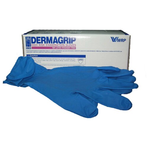 фото Перчатки латексные, повышенной прочности (размер l) синие, 50 шт. в пачке, dermagrip high risk нет бренда