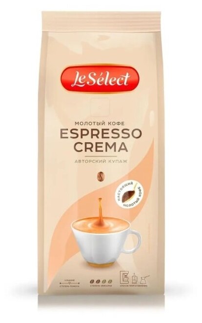 Кофе молотый Espresso Crema, Le Select, арабика / робуста, свежеобжаренный, средняя обжарка, 200 г