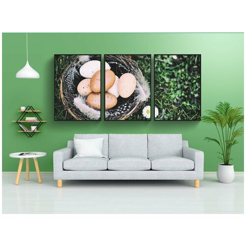 фото Набор модулных постеров для интерьера "пасхальные яйца, пасха нест, пасхальный" 60x90 см. в тубусе, без рамки lotsprints