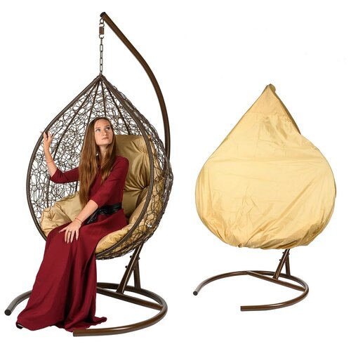 фото Кресло подвесное bigarden "tropica", коричневое, со стойкой, коричневая подушка (чехол в подарок)