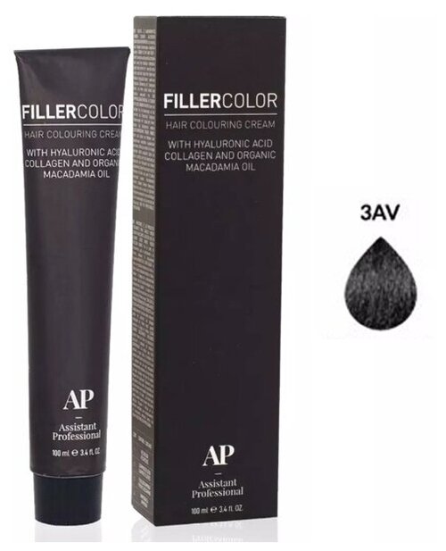 Assistant Professional Filler Color перманентная крем-краска для волос, 3AV Темно-каштановый пепельный перламутровый, 100 мл