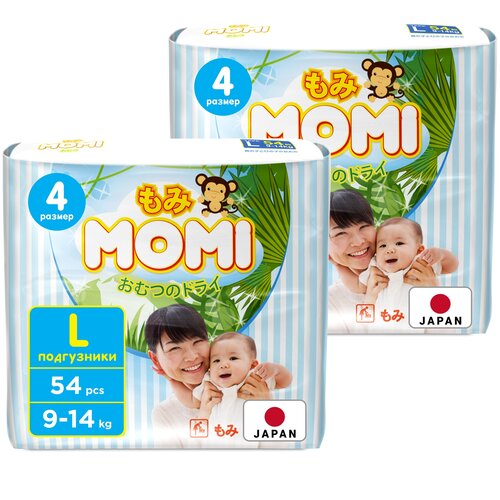 Подгузники MOMI L (9-14 кг), 54 шт.