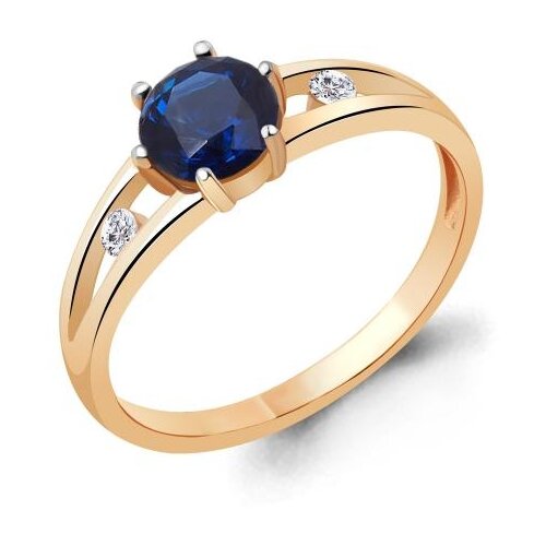 фото Кольцо из золочёного серебра aquamarine а68784б-пк с фианитом и гидротермальным сапфиром diamant-online