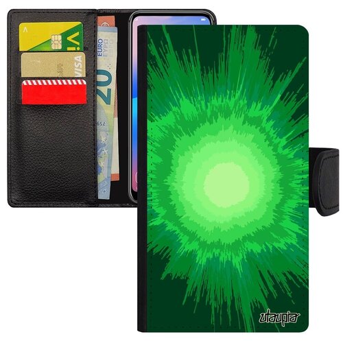 фото Простой чехол-книжка на смартфон // xiaomi redmi note 6 pro // "большой взрыв" дизайн пространство, utaupia, зеленый