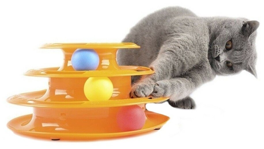 Интерактивная игрушка -трек для животных Чистый котик, 25 см, оранжевый