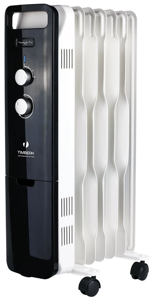 Масляный радиатор Timberk TOR 51.2009 BTQ, 25 м², колеса в комплекте, белый/черный
