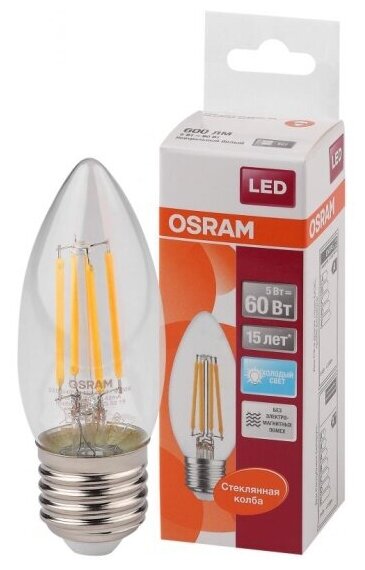 Светодиодная лампа Ledvance-osram OSRAM FIL LSCL B60 5W/840 230V CL E27 600lm FILLED