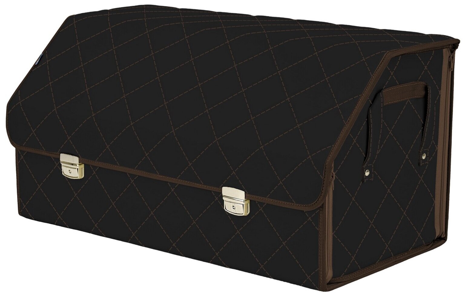 Органайзер-саквояж в багажник "Союз Премиум" (размер XL Plus). Цвет: черный с коричневой прострочкой Ромб.
