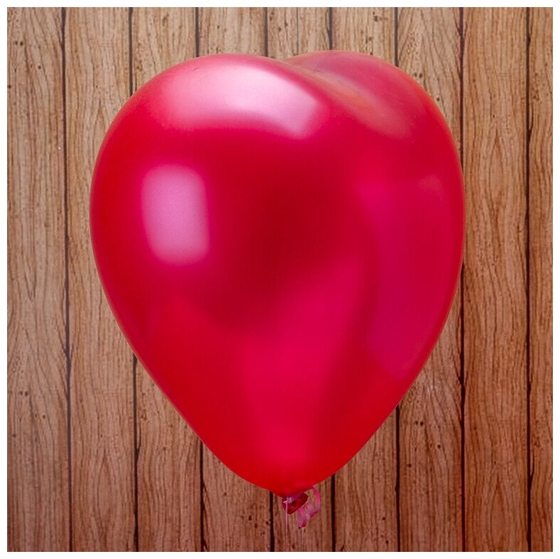 Воздушный шар "Сердце красное металлик" с металлическим отливом для украшения зала, диаметр 40 см, в наборе 10 шт