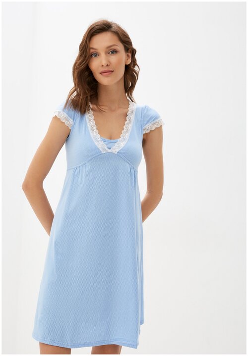 Платье La Pastel, застежка отсутствует, короткий рукав, трикотажная, размер 42, 44, 46, 50, голубой, белый