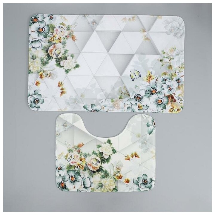 Доляна Набор ковриков для ванны и туалета Доляна «Геометрия цветов» 2 шт: 50×80 40×50 см