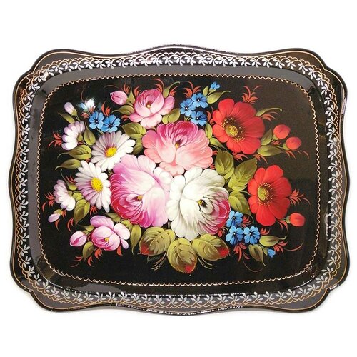 Поднос в стиле жостово черный 35х45 см.