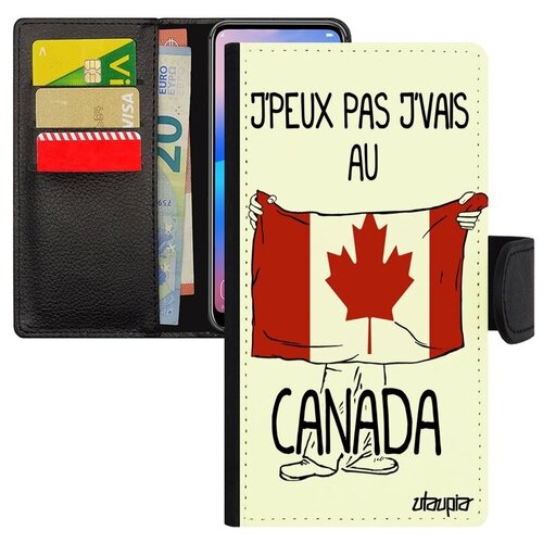 фото Защитный чехол-книжка на смартфон // xiaomi mi 8 // "еду в канаду" страна надпись, utaupia, белый