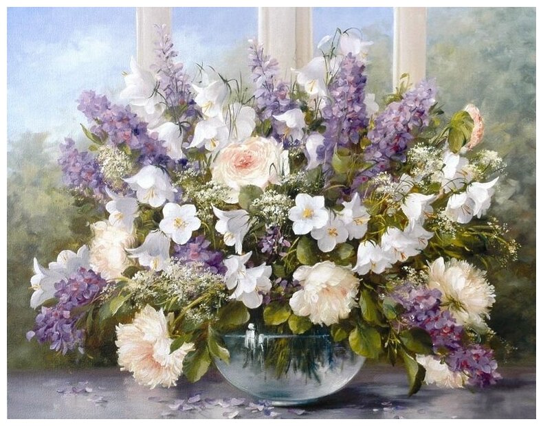 Репродукция на холсте Цветы в вазе (Flowers in a vase) №8 Левашов Игорь 39см. x 30см.