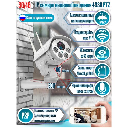 Уличная поворотная 4G Wi-Fi IP камера c 5Mp 5x zoom со звуком Millenium 433G PTZ 1900000₽