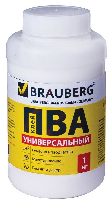 Клей ПВА BRAUBERG (брауберг), 1 кг, универсальный (бумага, картон, дерево)