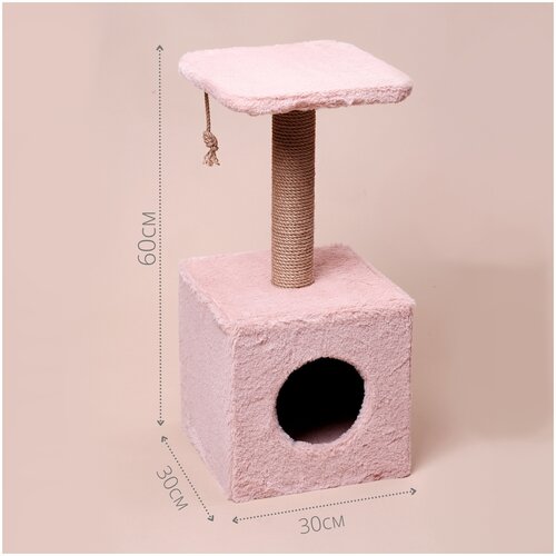 когтеточка домик 30х30х60 см джут и мех цвет серый Когтеточка-домик, 30х30х60 см, джут. Розовый