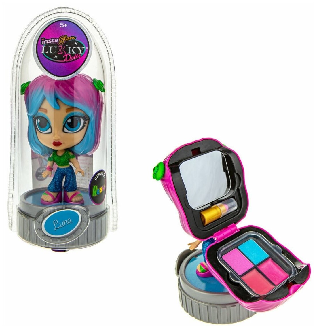 Луна, Lukky (игровой набор с куклой, неон, 12 см, с 2 аппликаторами и косметикой внутри, Т21422, серия Instaglam Doll)