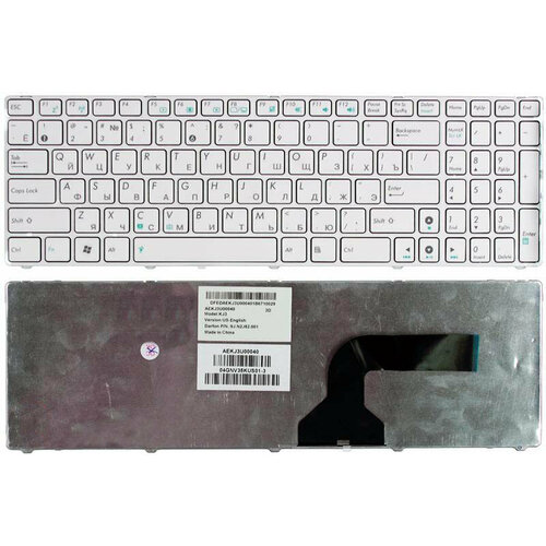 Клавиатура для Asus 04GNWF7KUI00-3, русская, белая рамка, белые кнопки клавиатура для ноутбука asus 04gnwf7kus00 3 русская белая рамка белые кнопки