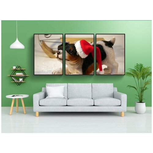 фото Набор модулных постеров для интерьера "рождество, собака, шляпа санта-клауса" 60x90 см. в тубусе, без рамки lotsprints