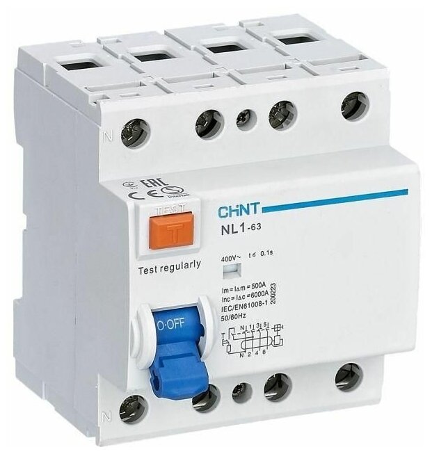 Выключатель дифференциального тока (УЗО) 4п 25А 30мА тип AC 6кА NL1-63 (R) | код 200223 | CHINT ( 1шт. ) - фотография № 1
