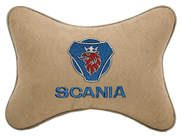 Подушка на подголовник алькантара Beige с логотипом автомобиля SCANIA