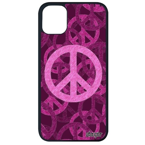 фото Противоударный чехол для мобильного // iphone 11 pro max // "peace and love" стиль пацифизм, utaupia, фиолетовый